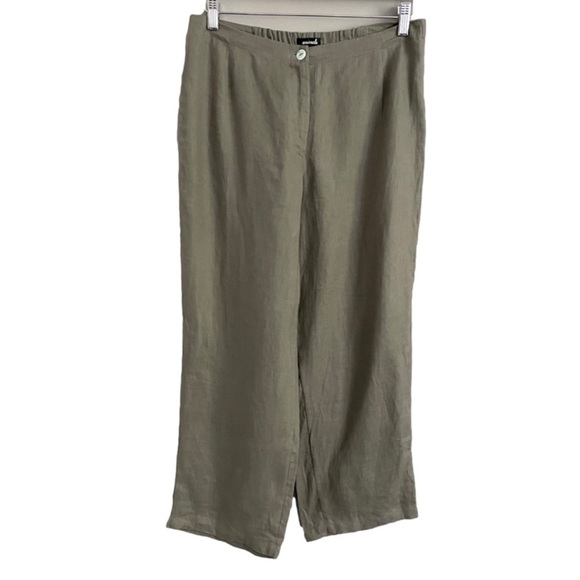 Animale Taupey Gray 100% Linen High Rise Wide Leg Cropped Pants - M - Picture 2 of 10